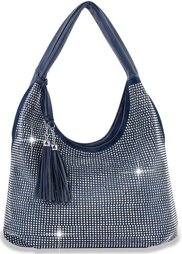 Shimmering Rhinestone Shoulder Bag - Navy